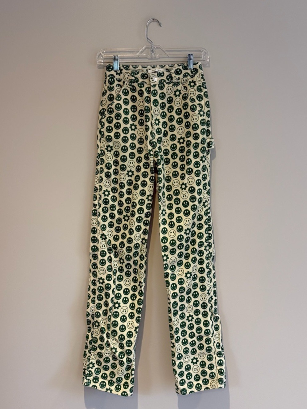 PacSun Straight-Leg 90’s BF Carpenter Pants with Green Smiley Print Size 23
